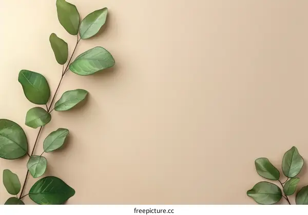 Green leaves on a beige background