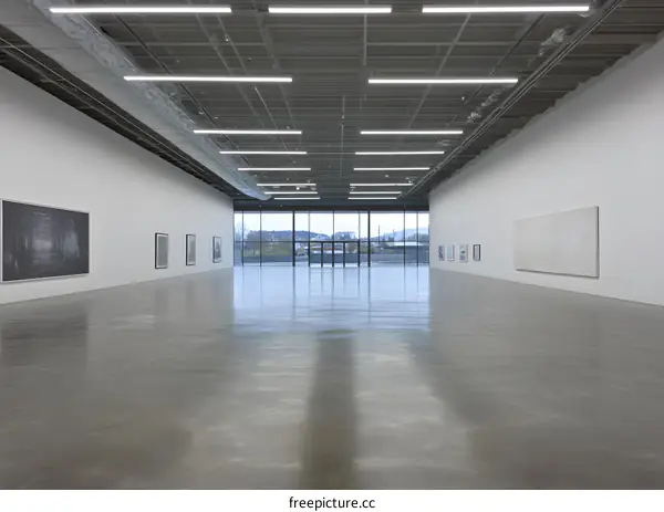 Modern Art Gallery Interior With Large Windows