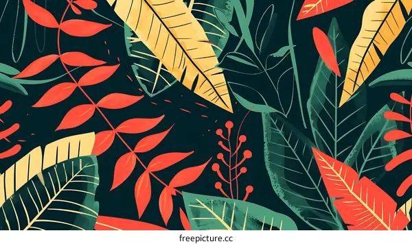 Tropical Leaves Seamless Pattern Illustration
