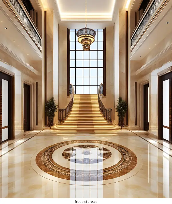 Luxury Interior Design with Marble Floor and Grand Staircase