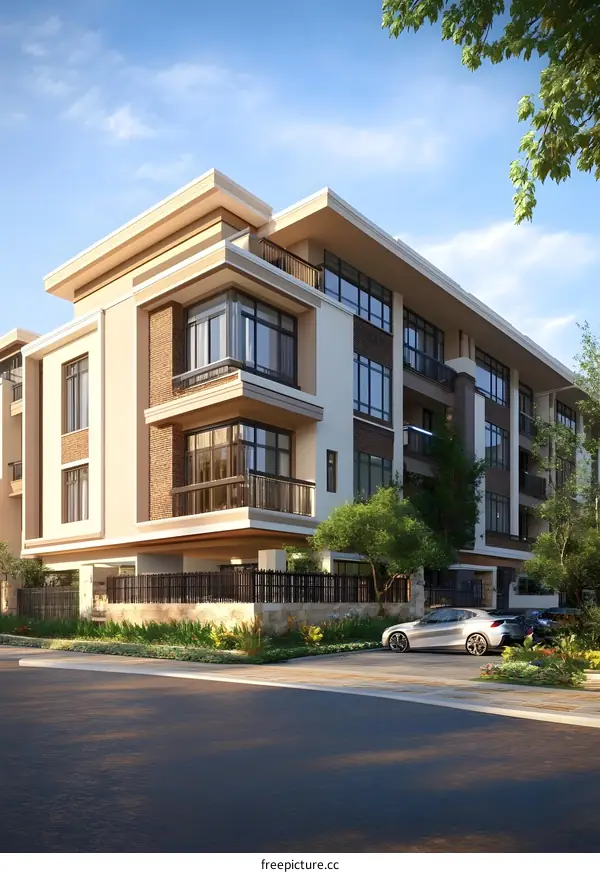 Modern Architecture Building Design with Balcony and Windows