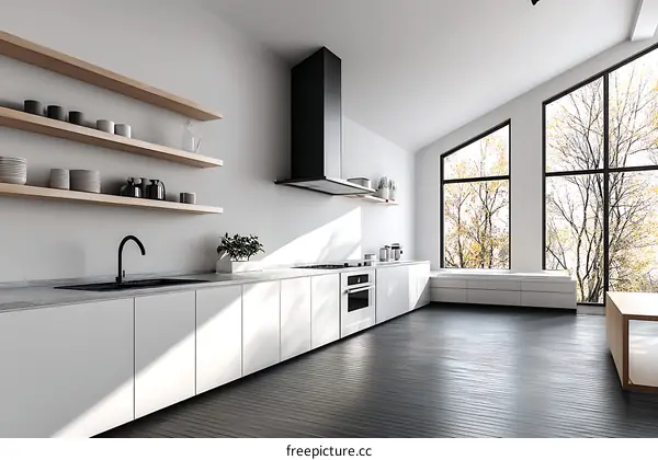 Modern Minimalist Kitchen with Large Windows