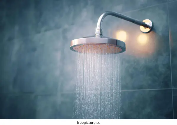 Modern Shower Head with Water Flowing Down