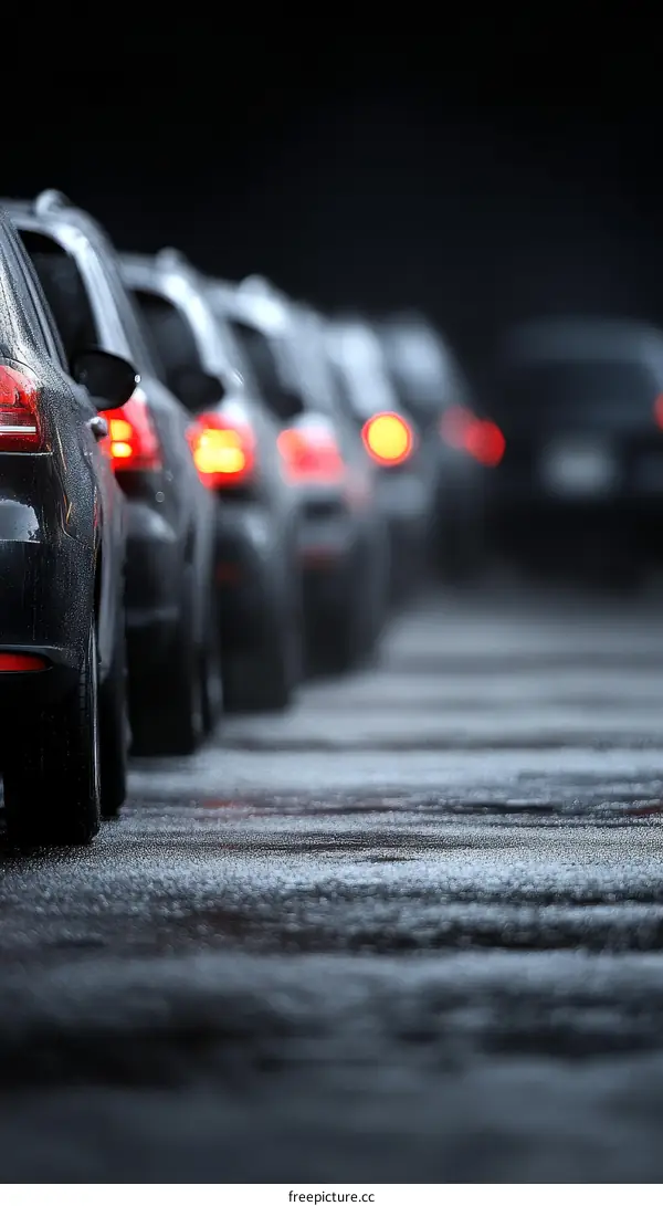 Traffic Jam on a Snowy Road
