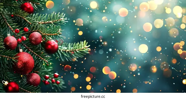 Festive Christmas Tree Decorated with Red Ornaments