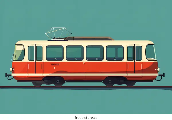 Red and White Tram Illustration