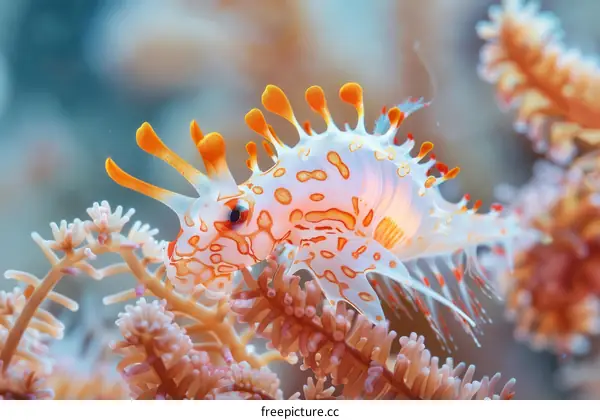 Translucent Fish with Orange Spots on Pink Coral