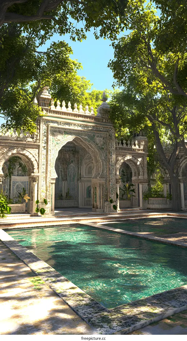 Islamic Architecture with Pool and Trees
