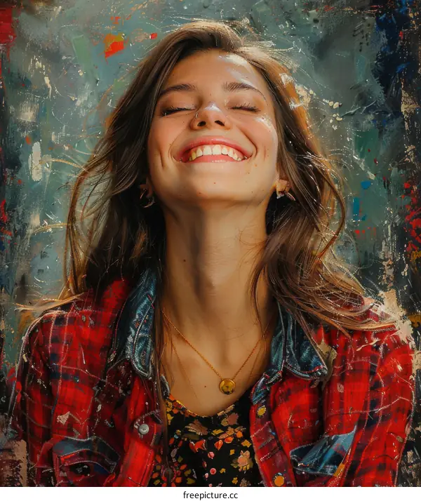 Portrait of a smiling young woman with long brown hair