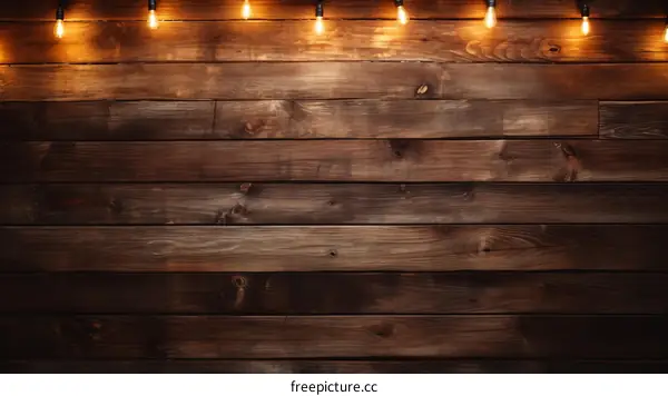 Glowing Light Bulbs Overhead on Wooden Planks Background