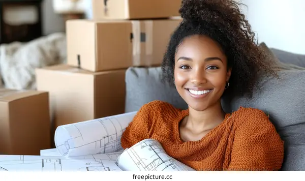Happy Woman with Moving Plans