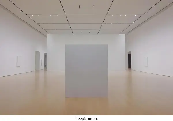Minimalist White Cube Gallery Interior with Wooden Floor