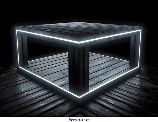 Black Wooden Platform With White Neon Lights