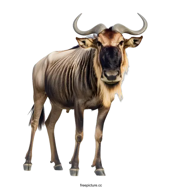 [Transparent Background PNG]Wildebeest Standing on White Background