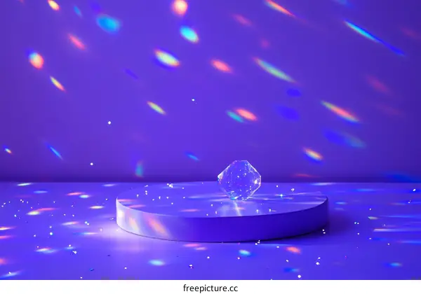 Abstract Purple Display Podium with Colorful Light Effects