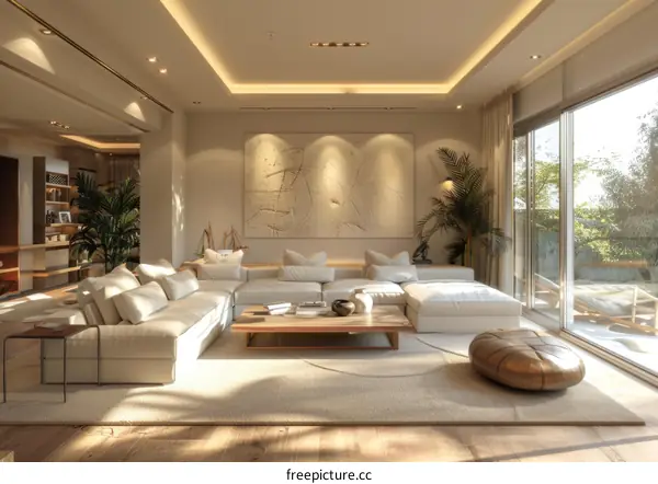 Sunny & Minimalistic Living Room with Balcony and Plants