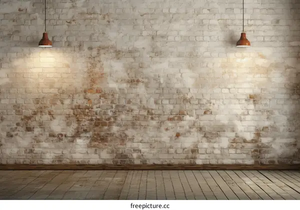 Two orange retro lamps on a white brick wall background