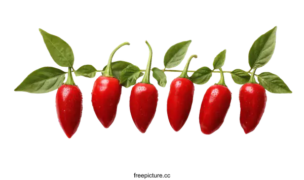 [Transparent Background PNG]Fresh Red Chili Peppers on a Branch