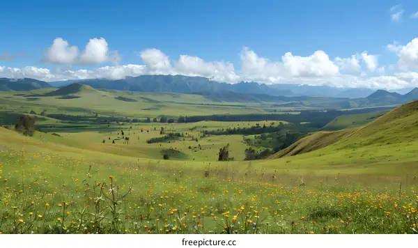 Green hills and blue sky