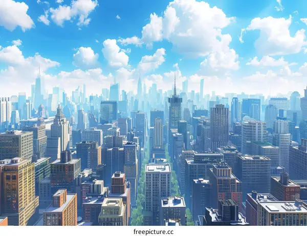 Cityscape of a Modern Metropolis with Blue Sky