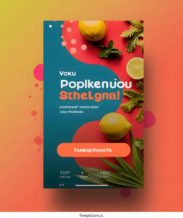 Colorful Lemon and Green Leaf  Background