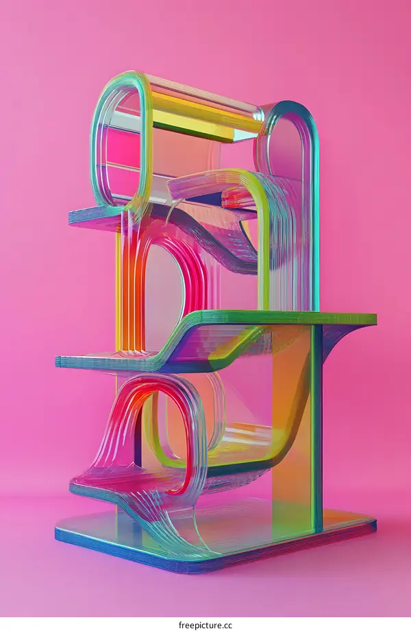 Abstract Colorful Glass Sculpture on Pink Background