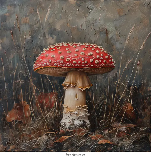 Crimson Toadstool in an Autumn Meadow