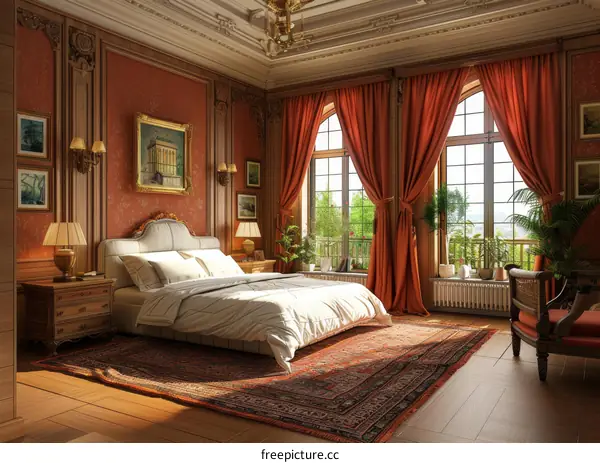 Modern Bedroom with Bay Window and Classic Decor