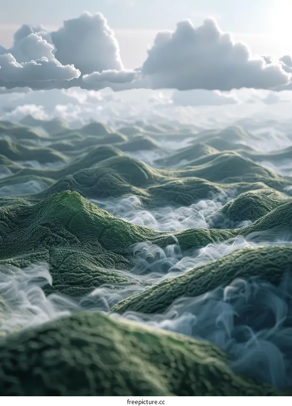 Green rolling hills with clouds
