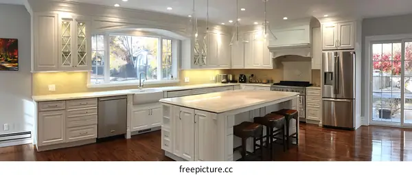Modern Farmhouse Kitchen with Island and Window Seating