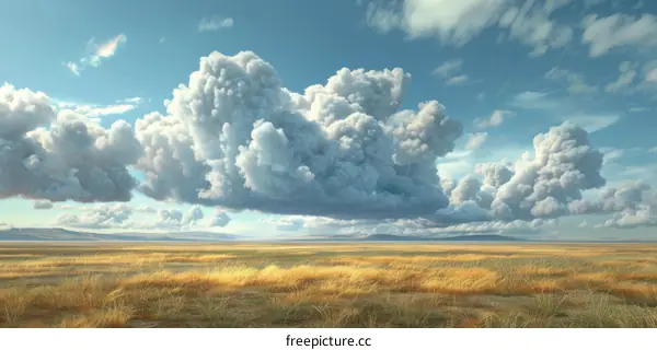 Expansive Rolling Prairie Under a Spectacular Cumulus Cloudscape