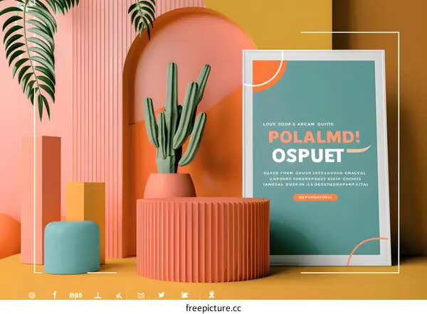 Abstract Minimalist Design with Cactus and Cylindrical Platforms