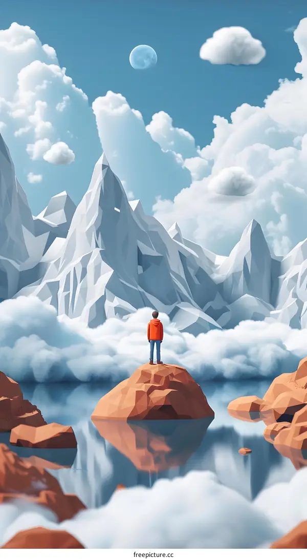 Man Standing on Rock Looking at Mountain in Sky