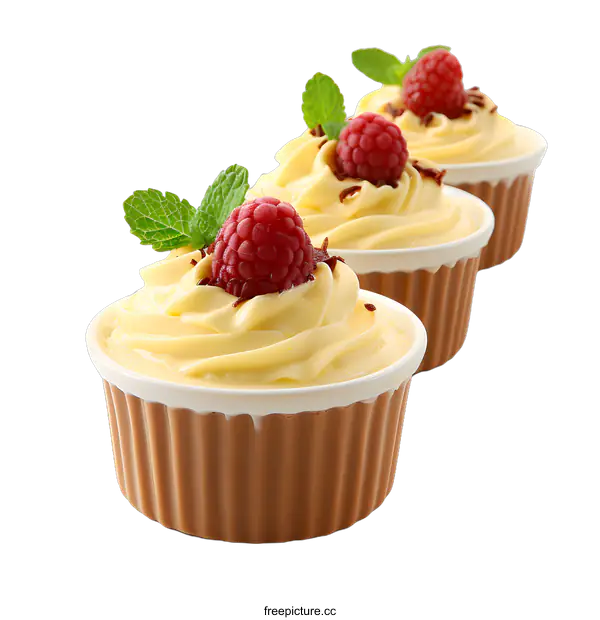 [Transparent Background PNG]Vanilla pudding with raspberries and mint