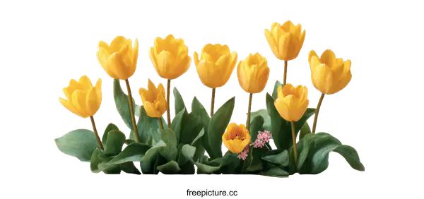 [Transparent Background PNG]Spring Yellow Tulips Blooming Beauty