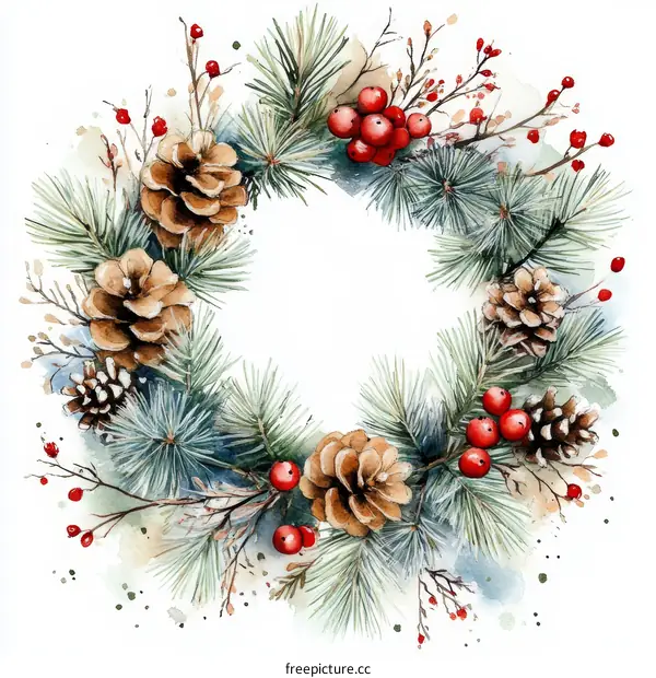 Christmas Wreath Watercolor Illustration