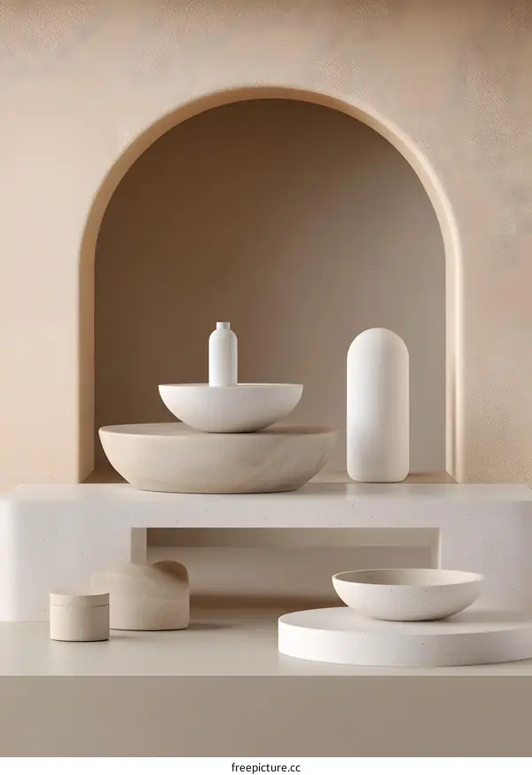 Beige Minimalist Archway with Geometric Shapes