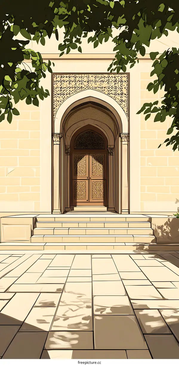 Architectural Illustration of an Ornate Doorway with Intricate Design