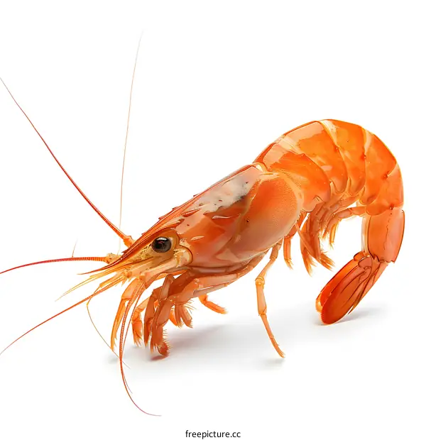 Freshly Cooked Shrimp on White Background