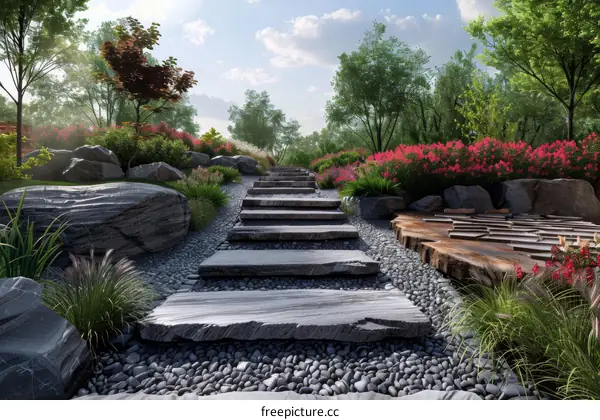 Tranquil Garden Path with Stepping Stones