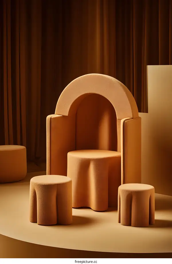 Abstract Upholstered Furniture With Brown Curved Shapes