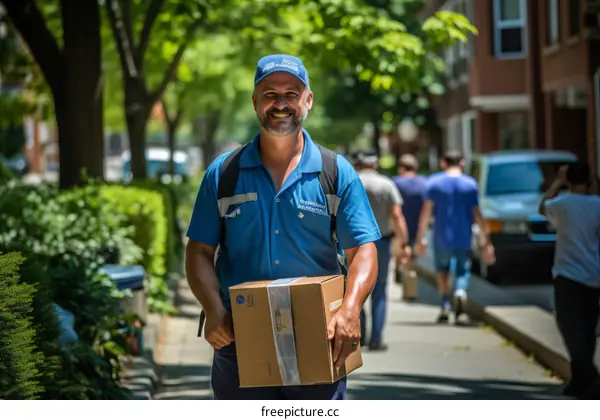 Smiling delivery man with a package