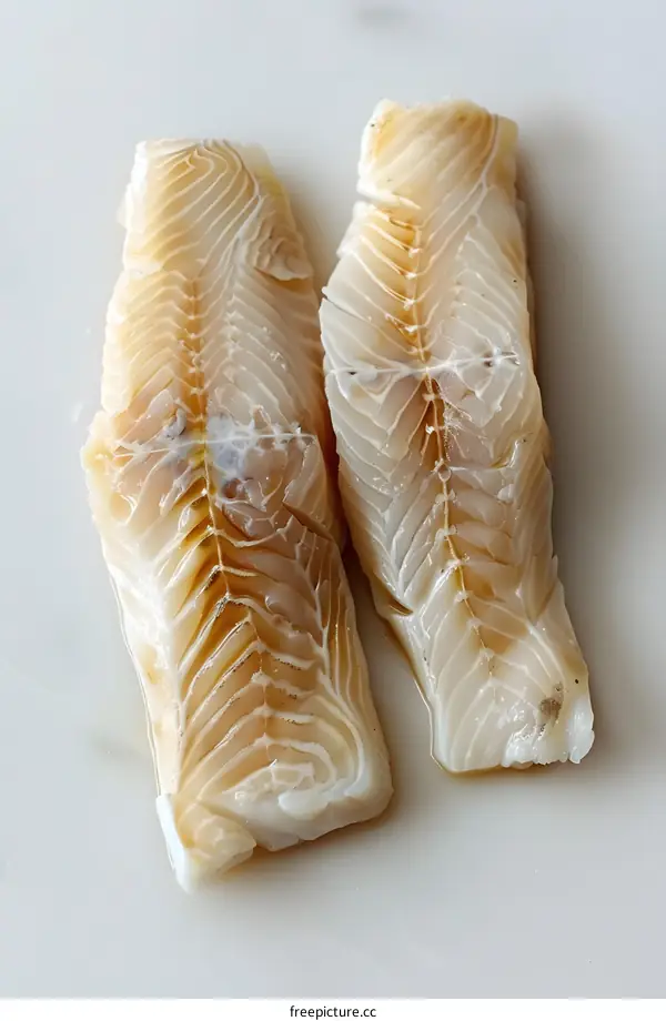 Two pieces of raw cod loin