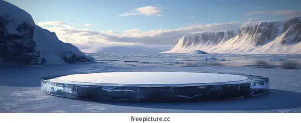 Ice Platform in Snowy Arctic Landscape
