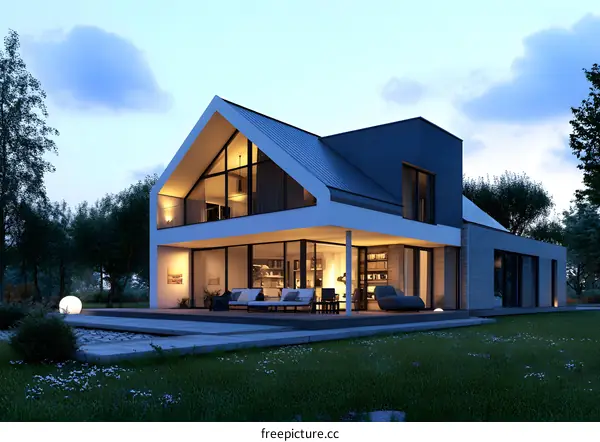 Modern Home Design With Large Windows and Open Floor Plan