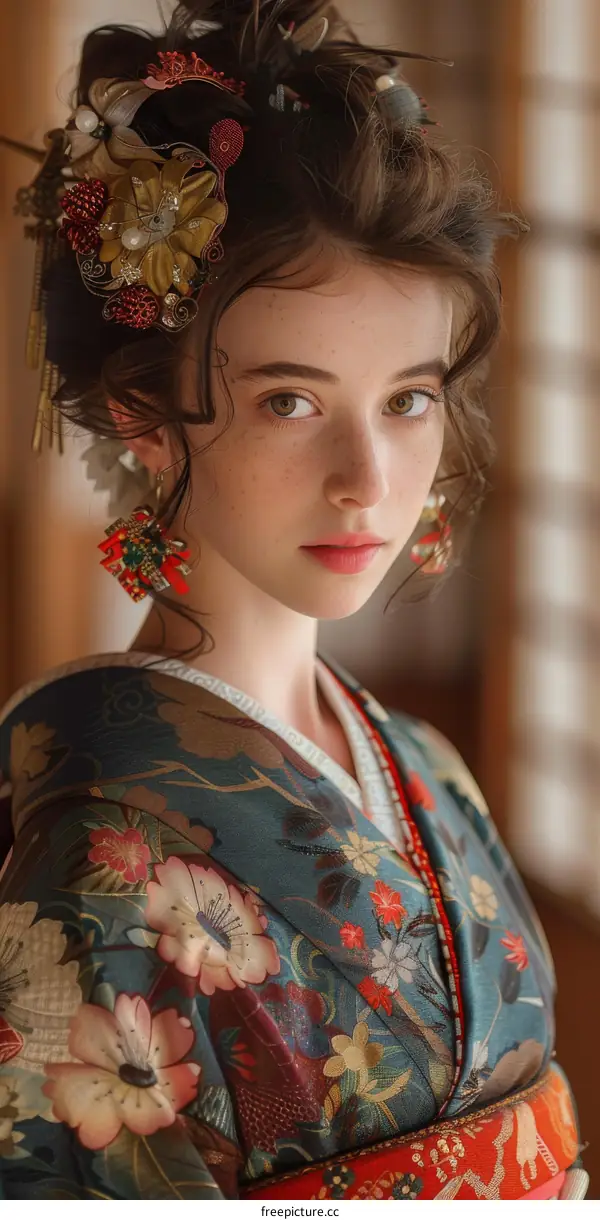 portrait of a beautiful woman in a kimono