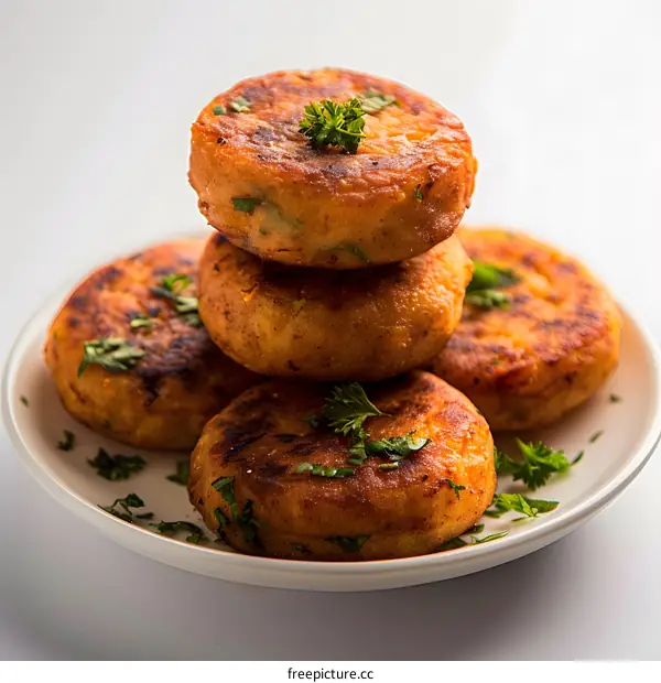 Aloo tikki is a popular Indian snack made from boiled potatoes, spices and herbs