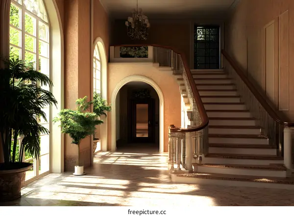 Elegant Staircase in a Grand Hallway