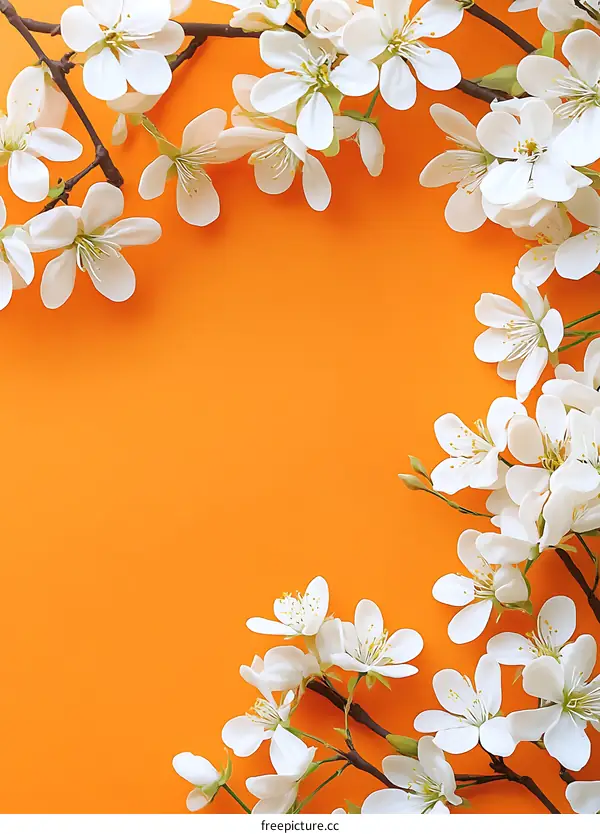 White Flowers on Orange Background