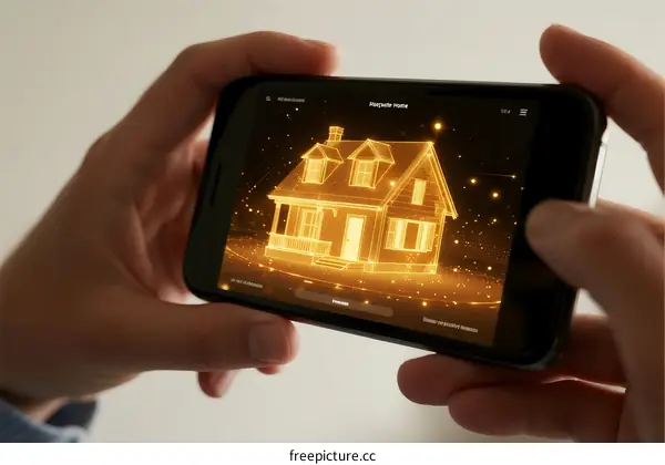 Smartphone Showing 3D Holographic House Model for Real Estate